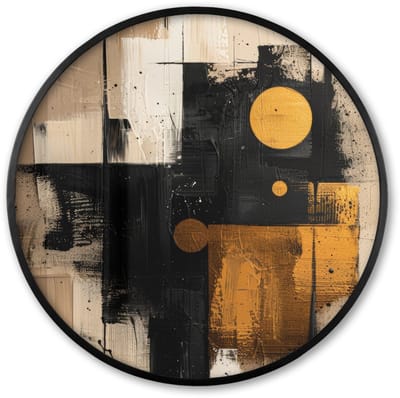Poster in lijst Rond - Fotolijst 60x60 cm - Posters - Abstract - Zwart - Goud - Modern - Ronde posterlijst zwart - Decoratie - Wanddecoratie woonkamer - Muurdecoratie slaapkamer