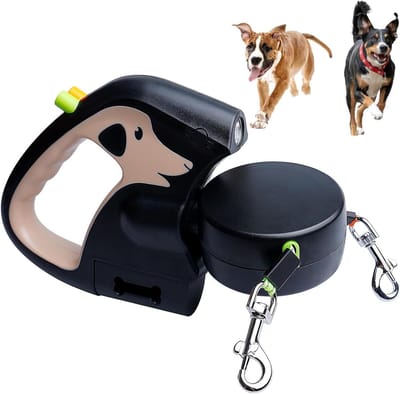 Intrekbare hondenriem voor 2 honden | 3 meter | Met ledlicht | 360° rollend | Antislip handgreep | Geschikt voor kleine en middelgrote honden