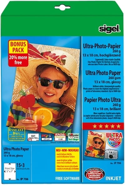 Inkjetfotopapier Sigel 13x18 - Ultra 260grs superwit 18 vel