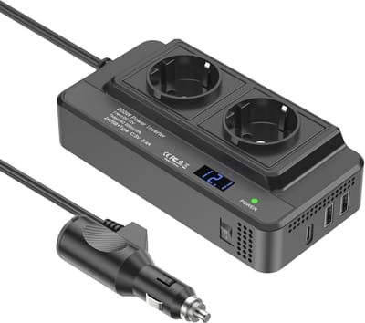 200W Omvormer 12V naar 230V met 2 Stopcontacten en 4 USB poorten