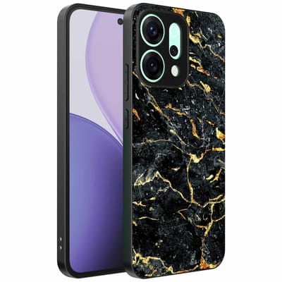 Geschikt voor Oppo Reno 14 Pro Telefoonhoesje met Zwart Goud Marmer Opdruk - TPU Backcover Case Black Gold Marble Design - Zwart Goud - Smartphonica geschikt voor Oppo Reno 14 Pro