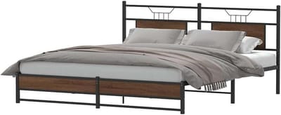 Bedframe metaal - Ledikant bruin - Goede nachtrust - Stevig stalen frame - 180x200 cm - Eikenkleur