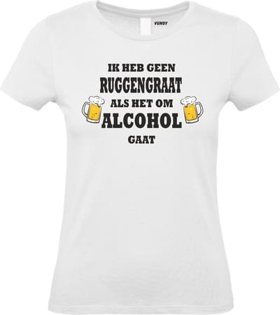 Dames T-shirt Ik heb geen Ruggengraat als het om Alcohol gaat | Oktoberfest dames heren | Carnavalskleding heren dames | Foute party | Wit dames | maat XS