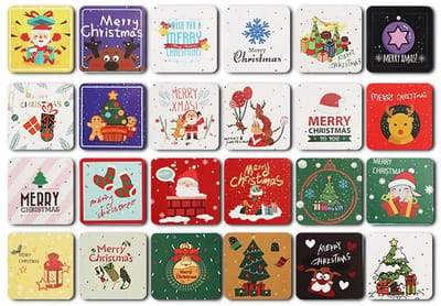 Dailygoods- Kerstkaarten Set 24 Stuks - Mini Wenskaarten met Enveloppen - 7,6 x 7,6 cm - Diverse Kleuren - Papieren Kaarten - Perfect voor Feestdagen