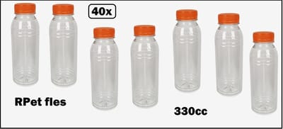 40x Flesje helder 330cc met oranje dop- vernieuwd 17cm hoog - gerecycled drinken jus sinas cola sappen dranken