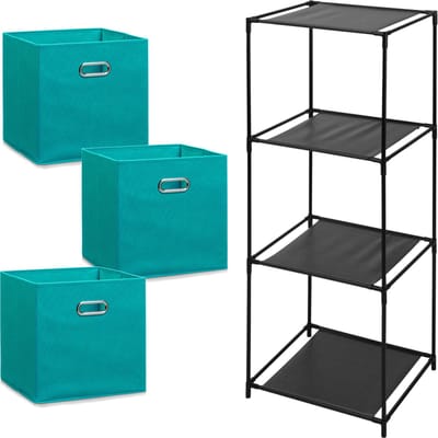Zeller Kastmandjes/opberg manden - aqua groen/blauw - 3x stuks van 29L - Metalen rekje is 34 x 98 cm