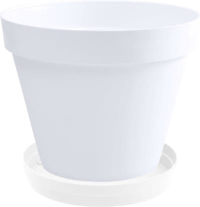 Bloempot Toscane kunststof wit D20 x H17 cm inclusief onderschaal D15 cm - Bloempotten/plantenpotten set