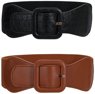 Cosensi - Elastische Damesriem - Modieus en Comfortabel - Camel - Brede Tailleband - Geschikt voor Diverse Outfits - Set van 2