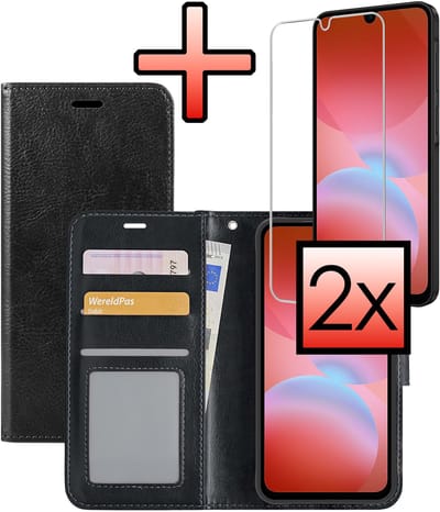 Hoesje - Met 2x Screenprotector - Geschikt voor Samsung Galaxy A26 - Luxe Pasjeshouder - Bookcase Portemonee - Flip Case - Kunstleer Book Case - Flipcase Hoes - Book Cover - Walletcase - Portemonneehoes - Zwart
