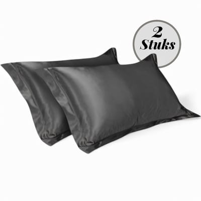 Beauty Silk - Kussenslopen - 60x70 - 2 stuks - Glans Satijn - Antraciet