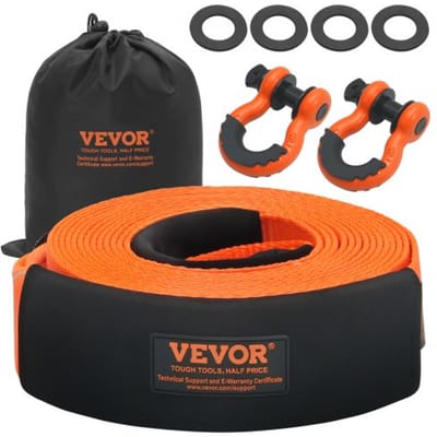 VEVOR Sleepband Bergingsset 85 mm x 9 m (MBS-16329 kg) Boombeschermer Lierband, Drievoudig Versterkte Lus & Beschermhoezen & Opbergtas, 3/4 inch D-ringsluiting, voor Vrachtwagen, Jeep, SUV, ATV
