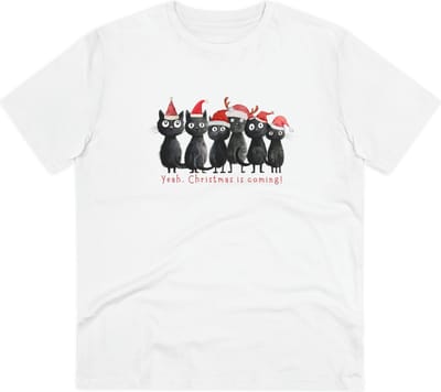 T Shirt Dames Heren - Kerstmis Komt Eraan - Met Grappige Katten Illustratie Print - Wit - XS