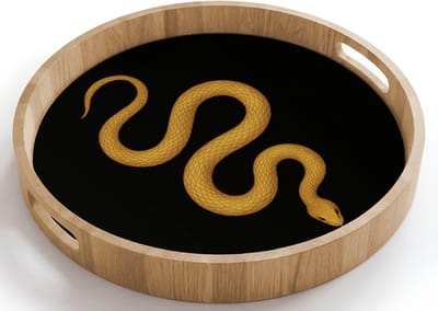 Dienblad rond 40x40 cm - Schootdienblad hout - Slang - Minimalistisch - Goud - Borrelplank rechthoek - Plateau houten dienbladen
