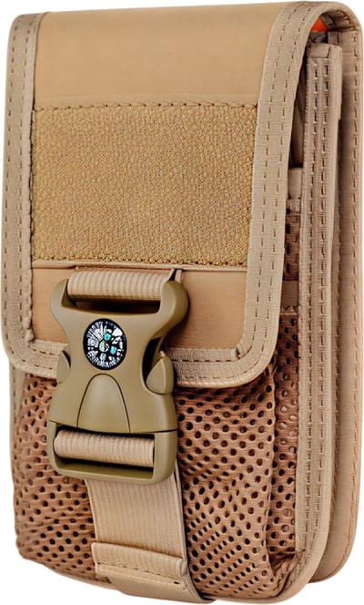 Molle dubbellaags telefoonzakje met kompas & kaarthouder – Beige – Outdoor portemonnee heuptas voor camping, wandelen, jacht, EDC tool & tactische accessoires