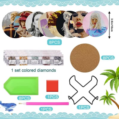 Diamantkunst Onderzetters - Doe-het-zelf Set - Creatief Knutselen - Met Houder - 8 Stuks - Multicolor