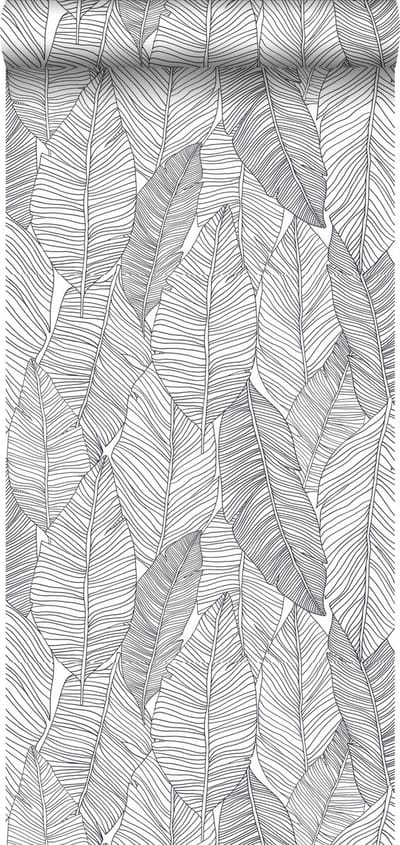 ESTAhome behang getekende bladeren zwart en wit - 53 cm x 10.05 m - 139011