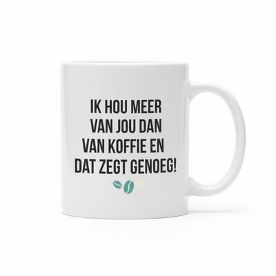 Romantische Koffie Liefdestekst Mok “Ik Hou Meer Van Jou Dan Van Koffie” – Schattige Cadeaumok voor Koppels – Keramische Koffiebeker 330 ml