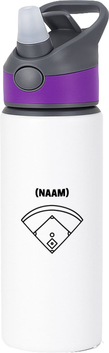 Hacebo® - Honkbal met eigen naam waterfles met rietje paars - Honkbal - Honkballer - Sport - water fles - 650ML