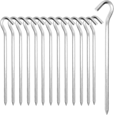 14-delige stevige metalen tentstokken van 18 cm met zilveren grondhaken voor kamperen, wandelen en buitenactiviteiten