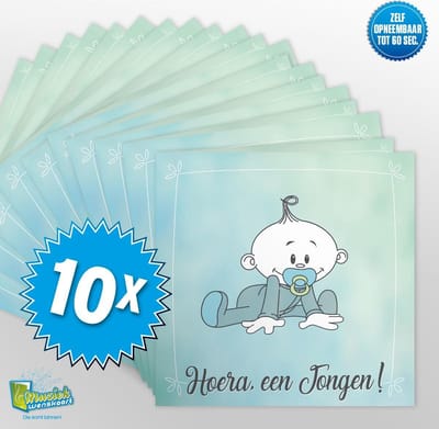 10x Muziekwenskaart - Hoera een jongen – zelf opneembaar – 60 seconden – 21x21cm – hoge kwaliteit – inclusief envelop