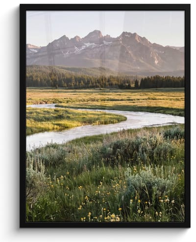 Poster in lijst - Fotolijst 60x80 cm - Posters - Berglandschap - Rivier - Bos - Posterlijst zwart - Decoratie - Wanddecoratie woonkamer - Muurdecoratie slaapkamer