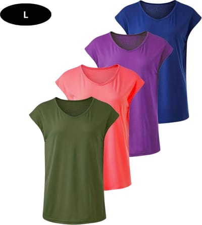 Livano Sportshirt Dames - Sport - Fitness - Compressie Shirt - Corrigerend Hemd - Sportkleding - Vrouwen - 4 Stuks - Gemengd - L