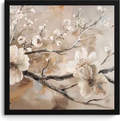Poster in lijst - Fotolijst 40x40 cm - Posters - Bloemen - Natuur - Wit - Bloesem - Abstract - Posterlijst zwart - Decoratie - Wanddecoratie woonkamer - Muurdecoratie slaapkamer