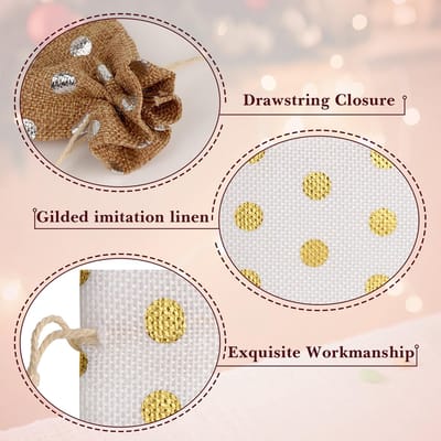 Jute geschenkzakjes met trekkoord, 14 cm x 9,9 cm polka dot linnen zakjes voor feestartikelen, snoep, sieraden, bruiloftsdecoraties