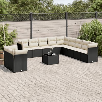 vidaXL - 12-delige - Loungeset - met - kussens - poly - rattan - zwart