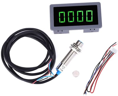 4-cijferige LED-toerenteller met Hall-effect sensor - magnetische proximity sensor voor nauwkeurige toerenmeting