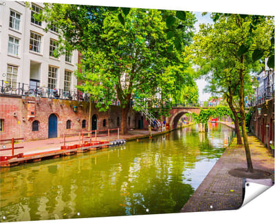 Gards Tuinposter Oudegracht in Utrecht - 180x120 cm - Tuindoek - Tuindecoratie - Wanddecoratie buiten - Tuinschilderij
