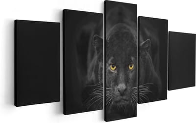 Artaza Canvas Schilderij Vijfluik Zwarte Panter Met Oranje Ogen - 100x50 - Foto Op Canvas - Canvas Print
