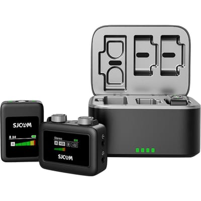 SJCAM M1 Draadloos Microfoonsysteem met 1 Ontvanger & 2 Microfoons LCD Scherm 50M Transmissie 1 Receiver & 2 Microphones zwart