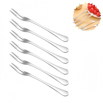 6 stuks - Slakkenvorkje - Mini fruitvorkje van roestvrij staal - Amusevorkje - Mini dessertvorkje - Geschikt voor hapjes, taarten, gebak, taarten - Zilver - 13,2 x 0,9 cm - Gemakkelijk schoon te maken
