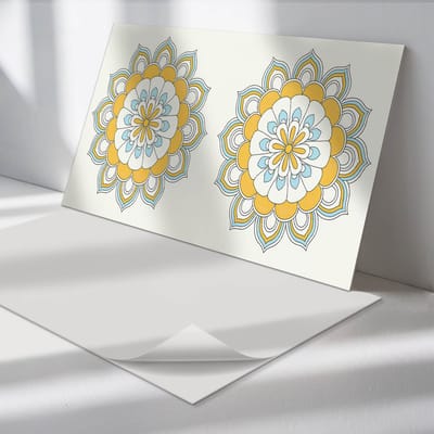 Wallfluent Vinyl Tegels - Bloemenmandalapatroon Vinyl Wandtegels - 40 cm x 20 cm - Geel PVC Tegels - 10 stuks - Rechthoek PVC Tegels - Patroon Plaktegels - Wand PVC Tegels - Plaktegels Keuken en Badkamer