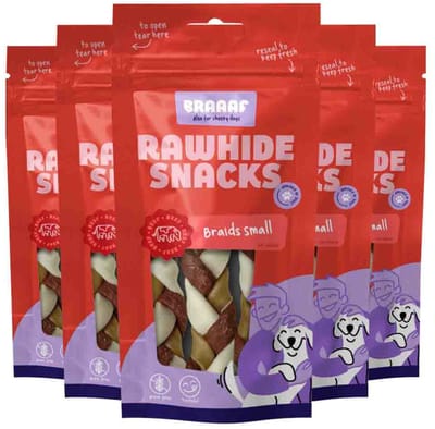 Braaaf Hondensnack Twister Vlecht Klein 12 cm - 5 x 80 gr - Voordeelverpakking