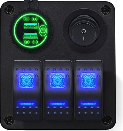 ProRide Schakelpaneel 12V voor Auto/Boot - USB Lader 2 Poorten met Schakelaar - QC3.0 - PUSB1QC-G - 3 schakelaars