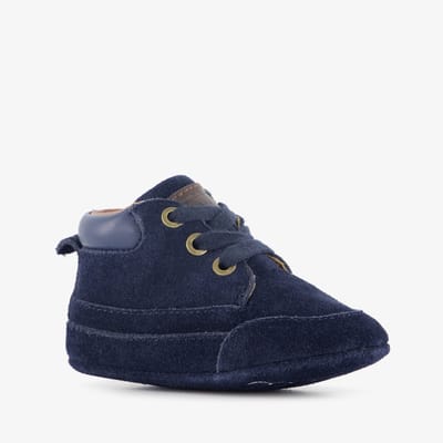 Groot suède babyschoenen blauw - Maat 19 - Echt leer - Uitneembare zool - In cadeauverpakking