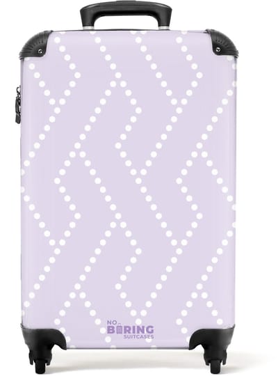 NoBoringSuitcases.com - Koffer - Wit gestippeld zigzagmotief op lila achtergrond - Past binnen 55x40x20 cm en 55x35x25 cm - Trolley handbagage - Valiezen met wieltjes volwassenen - Reiskoffer op wielen - Rolkoffer lichtgewicht