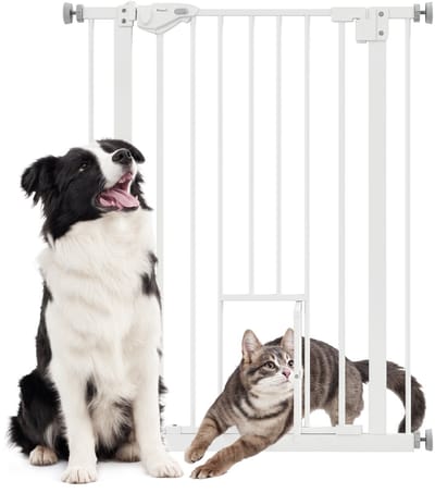 PawHut Hunde Türschutzgitter, Treppenschutzgitter, 74-80 cm Hunde Türgitter, Treppenschutz, Schutzgitter, Schließautomatik, Stahl, Weiß