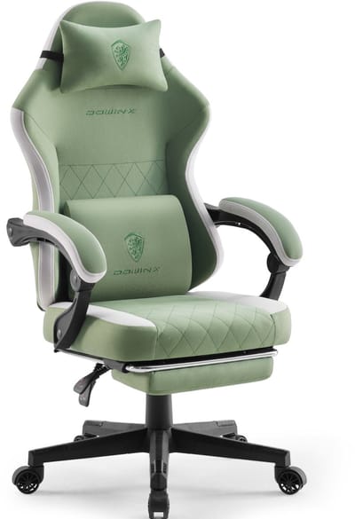 Dowinx Ergonomische Bureaustoel / Gamingstoel – Pocketveren Zitkussen – Dubbel gevoerde Rugleuning & Verstelbaar Lendenkussen – Met Armleuningen en Voetensteun – PU-leer – Groen