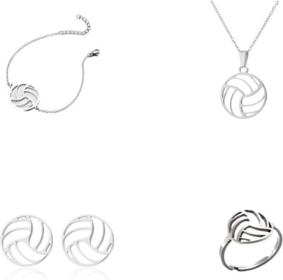 Sieradenset - Waterpolo - Zilverkleur - Armband - Oorbellen - Ketting - Ring - Sport - Volleybal - Waterpolo - Bal - Zilver - Sportsieraad - Sieraad