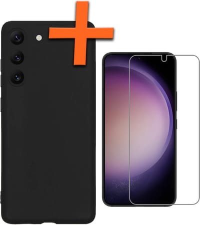 Hoes - Met Screenprotector - Geschikt voor Samsung Galaxy S23 - Sterk & Shockproof - Back Cover - Siliconen Case - Telefoon Hoes - Zwart