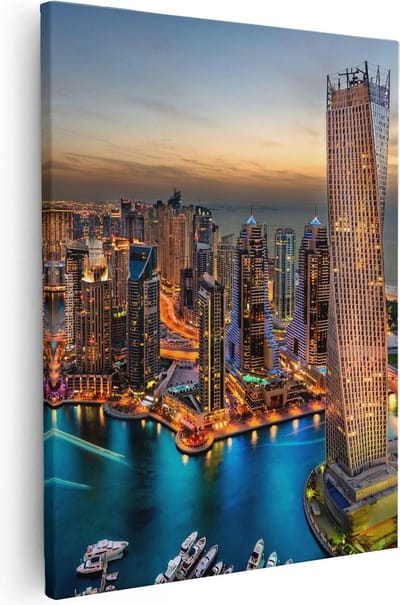 Artaza Canvas Schilderij Dubai Marina - 40x50 cm - Wanddecoratie Stad - Muurdecoratie Zonsondergang - Kamer Accessoires
