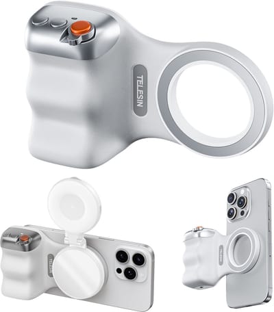 Telesin Fun Shot Magnetic Grip 2 Cameragreep - MagSafe telefoon grip - Zoom- en Sluiterknop - Inclusief bluetooth afstandsbediening - Universeel voor alle smartphones - Wit
