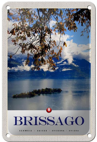 Blechschild Reise 12x18cm Brissago Schweiz Natur Wald Urlaub Schild