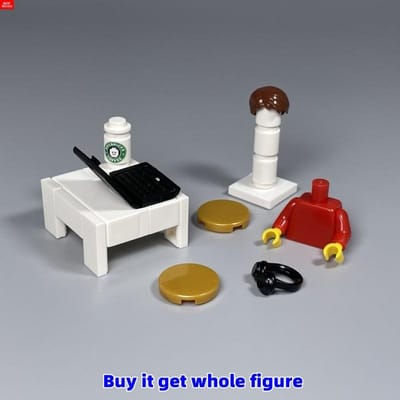 MOC Stenen notitieboekje Koffiekopje Kantoor Scène 4cm Figuur Koptelefoon Muziek Accessoires ZELF MAKEN Educatieve Bouwstenen Vriend