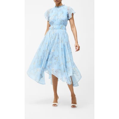 French Connection Diana Gathered Flowing Dress Cashmere Blue Size: 6 | Midi Dresses Outlet | Dames | Blauw