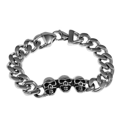 19cm x 13mm Armband Heren - Gepolist RVS 316L - Cubaanse Schakelarmband met Schedelhoofden