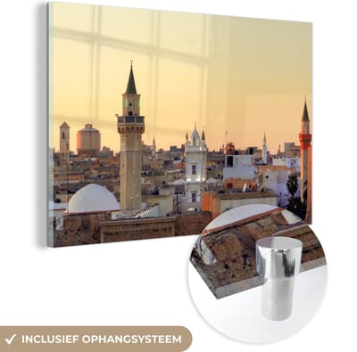 ® Glasschilderij 180x120 cm - Schilderij acrylglas - De oude stad van Tripoli bij zonsondergang in Libië - Foto op glas - Muurdecoratie woonkamer - Wanddecoratie slaapkamer - Schilderijen